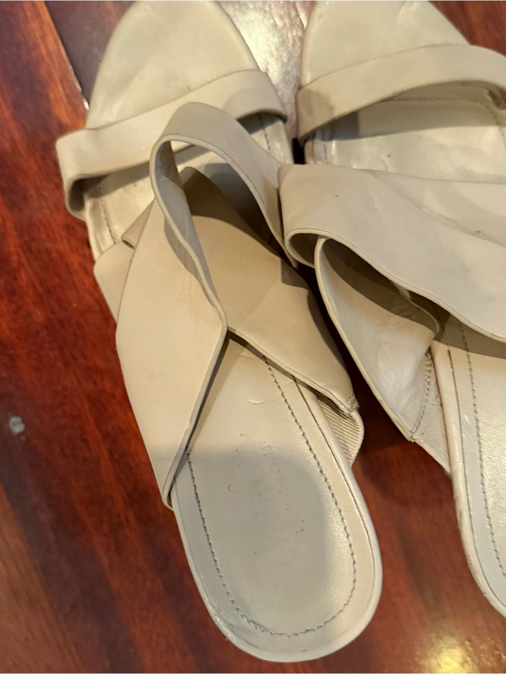 Charles David Beige Leather Crossover Slide Sandals